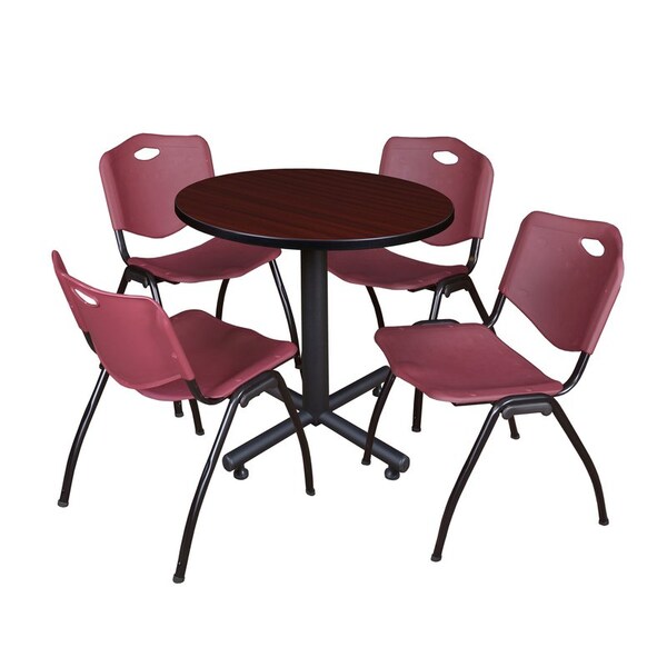Kobe Round Tables > Breakroom Tables > Kobe Round Table & Chair Sets, Wood|Metal|Plastic Top, Mahogany - TKB30RNDMH47BY