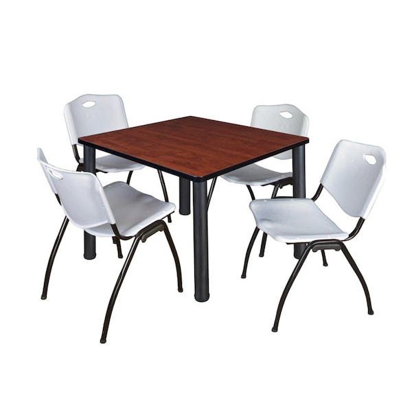 Kee Square Tables > Breakroom Tables > Kee Square Table & Chair Sets, Wood|Metal|Plastic Top, Cherry - TB4242CHBPBK47GY