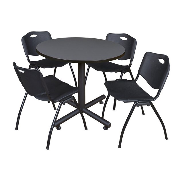 Kobe Round Tables > Breakroom Tables > Kobe Round Table & Chair Sets, Wood|Metal|Plastic Top, Grey - TKB42RNDGY47BK