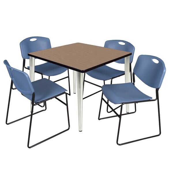 Regency Square Kahlo Breakroom Table W/ 4 Zeng Stack Chairs, 36 in W, 36 in L, Noble Oak - TPL3636NOCM44BE