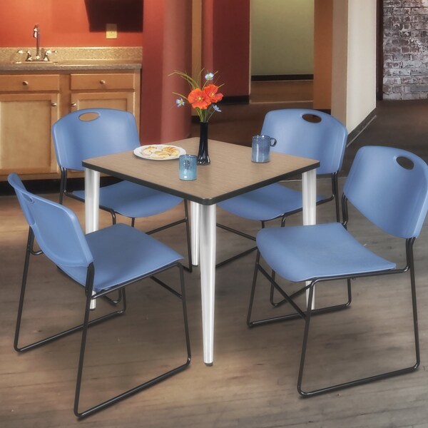 Regency Square Kahlo Breakroom Table W/ 4 Zeng Stack Chairs, 36 in W, 36 in L, Noble Oak - TPL3636NOCM44BE