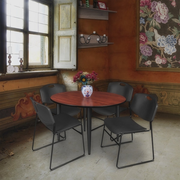 Regency Kahlo Round Table & Chair Sets, 48 W, 48 L, 29 H, Wood, Metal, Polypropylene Top, Cherry - TPL48RNDCHBK44BK