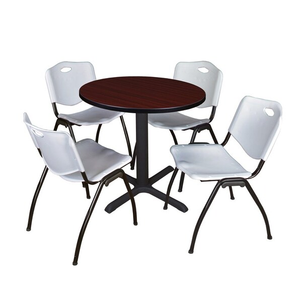 Cain Round Tables > Breakroom Tables > Cain Round Table & Chair Sets, Wood|Metal|Plastic Top, Mahogany - TB30RNDMH47GY