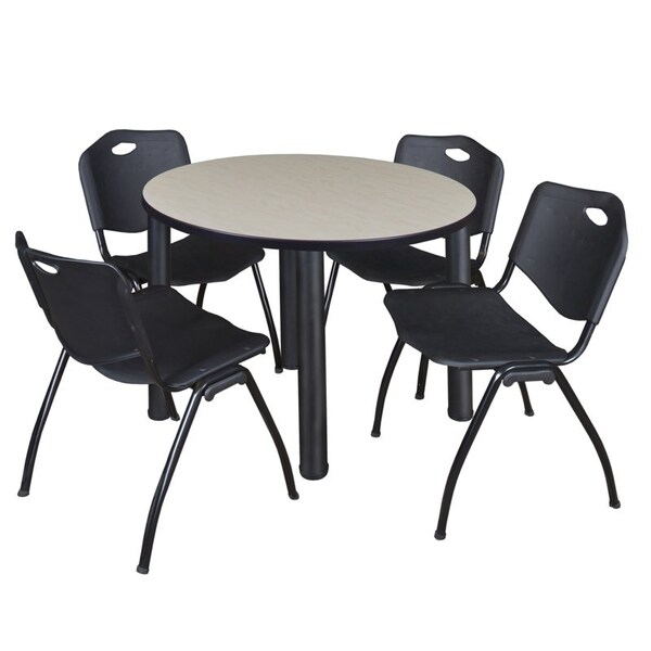 Kee Round Tables > Breakroom Tables > Kee Round Table & Chair Sets, Wood|Metal|Plastic Top, Maple - TB42RNDPLBPBK47BK