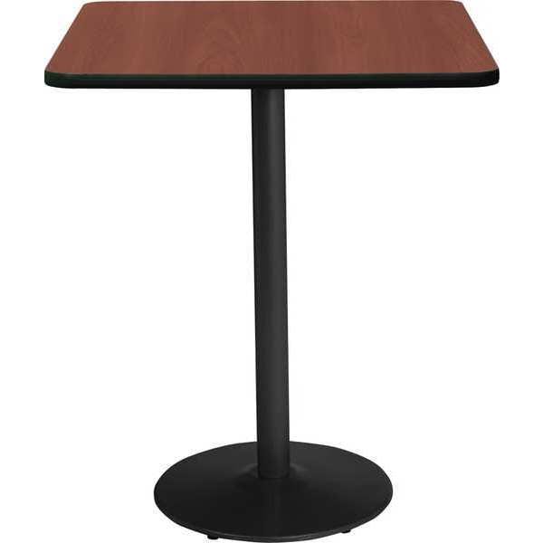 Kfi Square KFI 42" Square Breakroom Table with Mahogany Top, Round Black Base, Bistro Height, 42 W - T42SQ-B1922-BK-MH-38