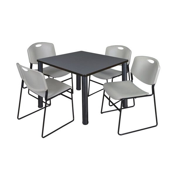 Kee/Zeng Square Gray Table/4 Gray Chairs, Square, 36", 36" W, 29" H, Gray - TB3636GYBPBK44GY