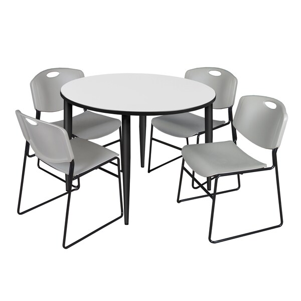 Regency Kahlo Round Table & Chair Sets, 48 W, 48 L, 29 H, Wood, Metal, Polypropylene Top, White - TPL48RNDWHBK44GY