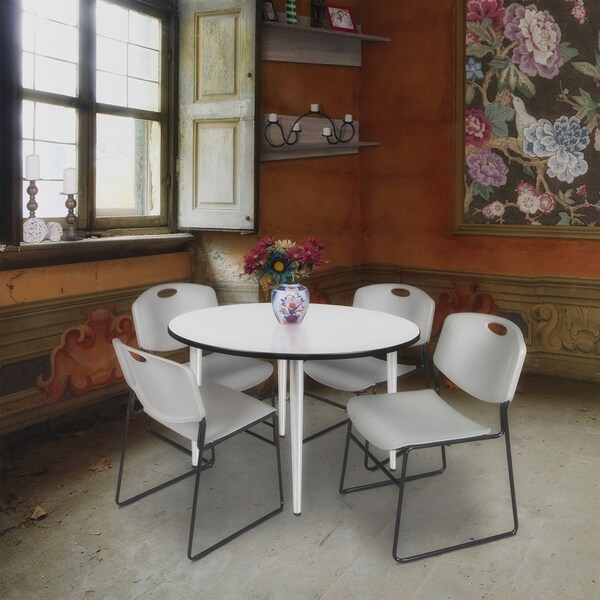 Regency Kahlo Round Table & Chair Sets, 48 W, 48 L, 29 H, Wood, Metal, Polypropylene Top, White - TPL48RNDWHCM44GY