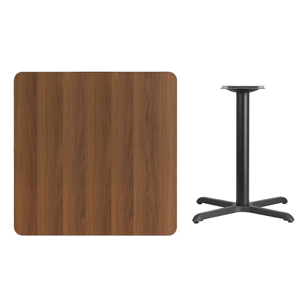 Flash Furniture Square Walnut Table, Sqr w/X-Base, 36"W x 31.13"H, 36" W, 36" L, 31.125" H, Laminate Top, Wood Grain - XU-WALTB-3636-T3030-GG