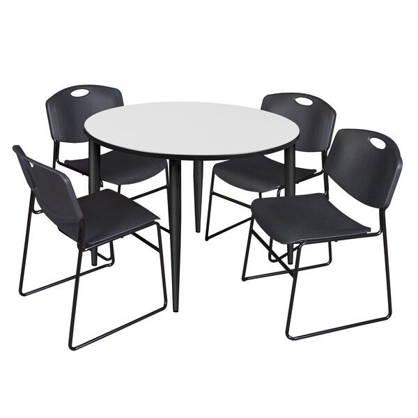 Regency Kahlo Round Table & Chair Sets, 48 W, 48 L, 29 H, Wood, Metal, Polypropylene Top, White - TPL48RNDWHBK44BK