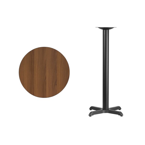 Flash Furniture Round Walnut Table Top, Round w/X-Base, 24", 24" W, 24" L, 43.125" H, Walnut - XU-RD-24-WALTB-T2222B-GG