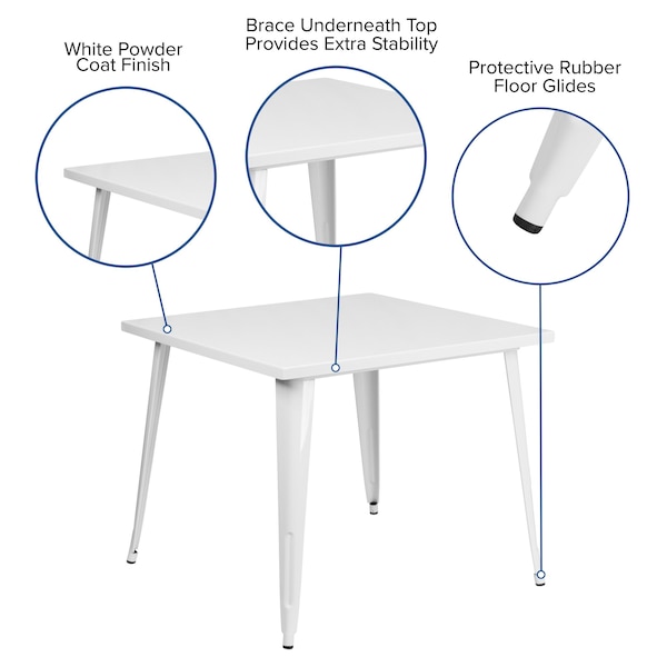 Flash Furniture Square 35.5" W, 35.5" L, 29.75" H, Metal Top, White - CH-51050-29-WH-GG