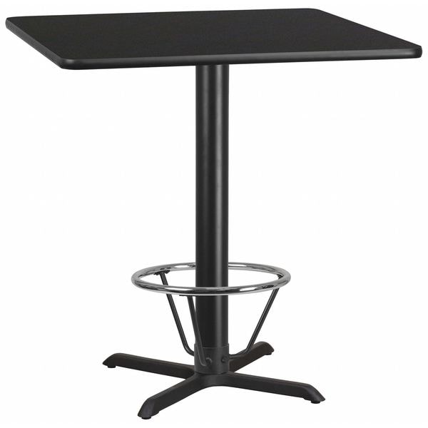 Flash Furniture Square Laminate Table, 42" W, 42" L, 43.125" H, Laminate Top, Wood Grain - XU-BLKTB-4242-T3333B-4CFR-GG