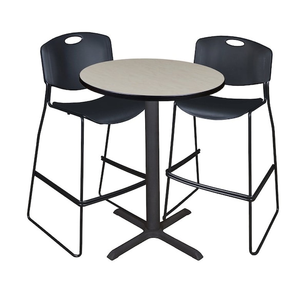 Cain Round Cafe Table, 30"; 24" W, 42"; 43" H, Maple - TCB30RNDPL4495BK