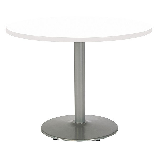 Kfi Round KFI Mode 42" Round Breakroom Table with Designer White Top, Round Silver Base, Counter Height - T42RD-B1922-SL-D354-31