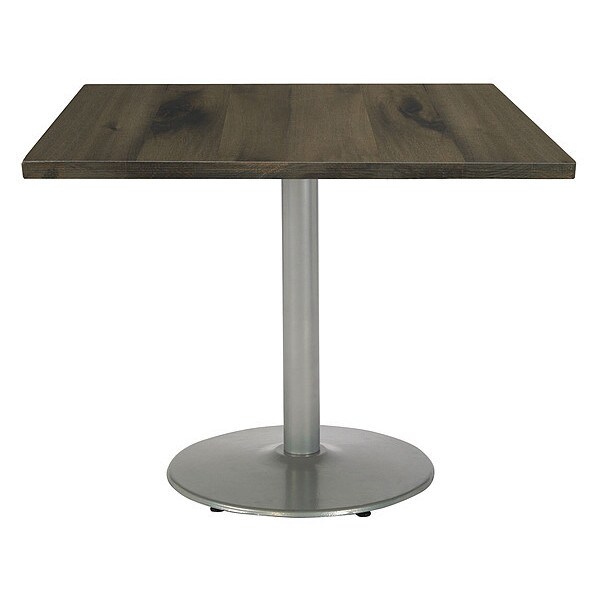 Kfi Square Wood Table, Barnwood/Silver, 42"x42"x29", 42" W, 42" L, 29" (Cafe Height) H, Wood Top - T42SQ-B1922SL-LFT-BN