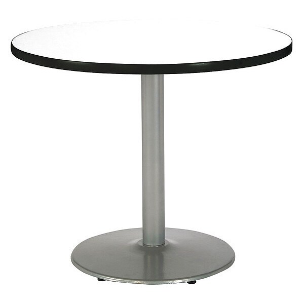Kfi Round Ped Table, Crisp Linen/Silver, 42"Dx29"H, 29" (Cafe Height) H, HPL Top, Crisp Linen - T42RD-B1922SL-CL
