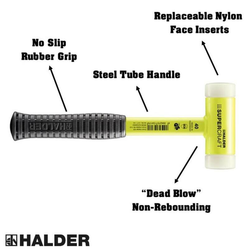 Supercraft Halder 28 oz. Dead-Blow Hammer with Steel Handle Rubber Grip and Replaceable Nylon Face Inserts - 3377.140