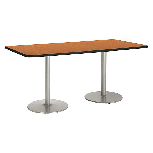 Kfi Rectangle Ped Table, Medium Oak/Silver, 42"x96"x29", 96" W, 42" L, 29" (Cafe Height) H, HPL Top - T4296-B1922-SL-MO