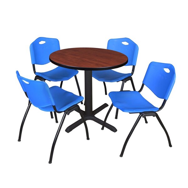 Cain Round Tables > Breakroom Tables > Cain Round Table & Chair Sets, Wood|Metal|Plastic Top, Cherry - TB30RNDCH47BE