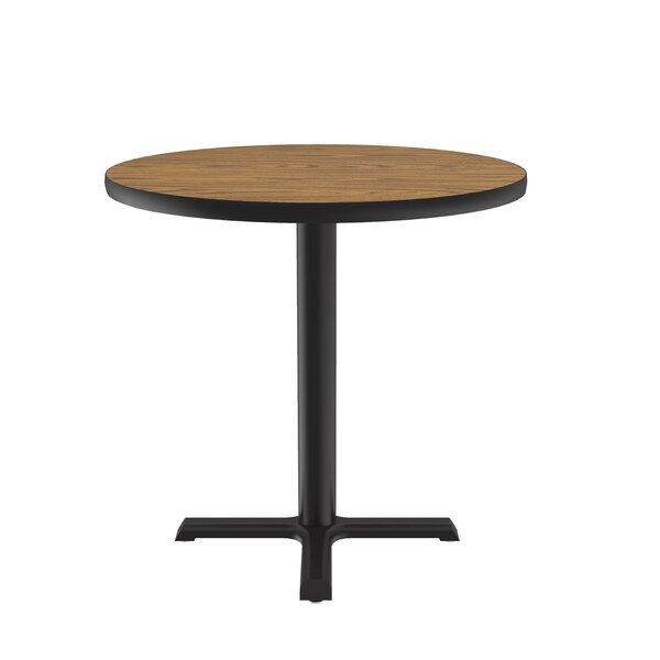 Correll Round Cafe Bistro and Breakroom Pedestal Table, 29" H, High Pressure Laminate Top, Medium Oak - BXT36R-06