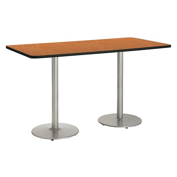 Kfi Rectangle KFI Mode 42" x 96" Conference Table, Medium Oak Finish, Round Silver Base, Bistro Height - T4296-B1922-SL-MO-38