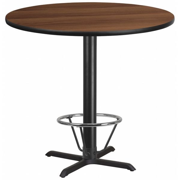 Flash Furniture Round Laminate Table, 42" W, 42" L, 43.125" H, Laminate Top, Wood Grain - XU-RD-42-WALTB-T3333B-4CFR-GG