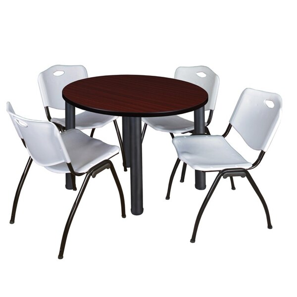 Kee Round Tables > Breakroom Tables > Kee Round Table & Chair Sets, Wood|Metal|Plastic Top, Mahogany - TB42RNDMHBPBK47GY