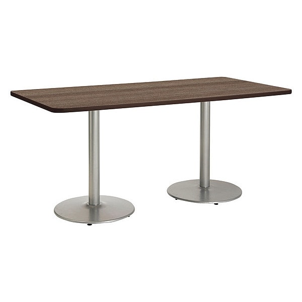Kfi Rectangle Ped Table, Studio Teak/Silver, 42"x96"x29", 96" W, 42" L, 29" (Cafe Height) H, HPL Top - T4296-B1922-SL-7960K