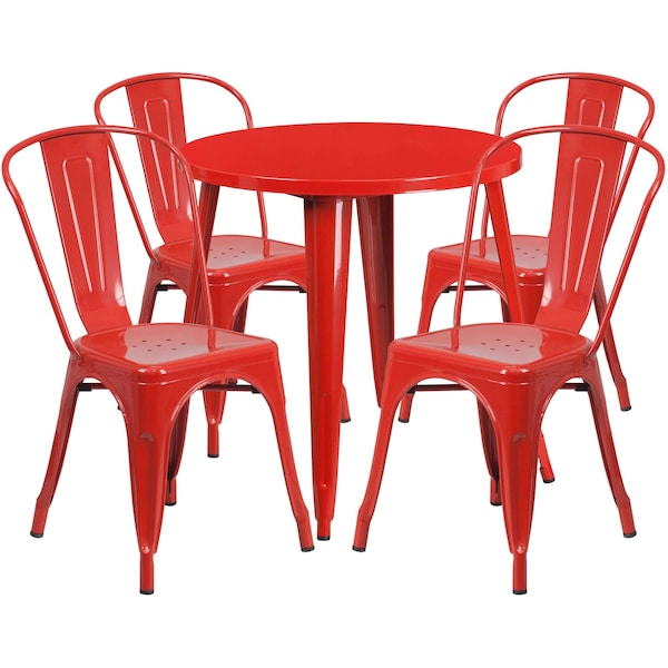 Flash Furniture Round 30" W, 30" L, 29.5" H, Metal Top, Red - CH-51090TH-4-18CAFE-RED-GG
