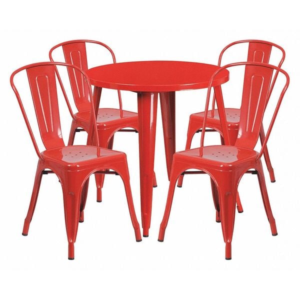 Flash Furniture Round 30" W, 30" L, 29.5" H, Metal Top, Red - CH-51090TH-4-18CAFE-RED-GG