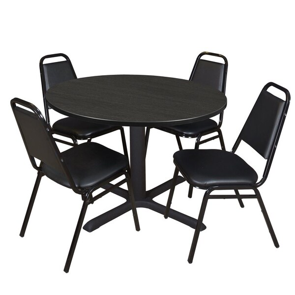 Regency Cain Round Table & Chair Sets, 48 W, 48 L, 29 H, Wood, Metal, Vinyl Top, Ash Grey - TB48RNDAG29BK