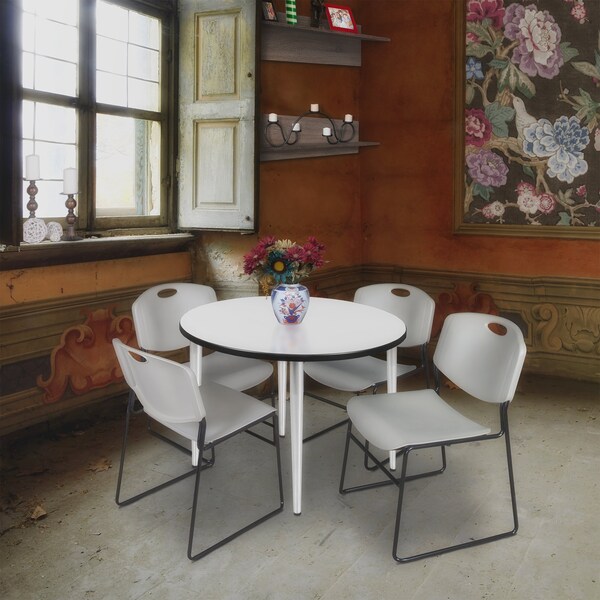 Regency Kahlo Round Table & Chair Sets, 36 W, 36 L, 29 H, Wood, Metal, Polypropylene Top, White - TPL36RNDWHCM44GY