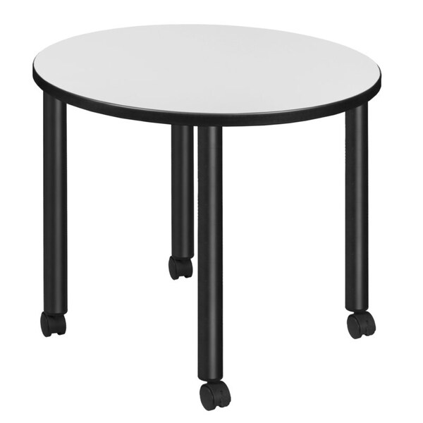 Regency Kee Mobile Tables, 30 W, 30 L, 29 H, Wood, Metal Top, White - TBMC30RNDWHBK