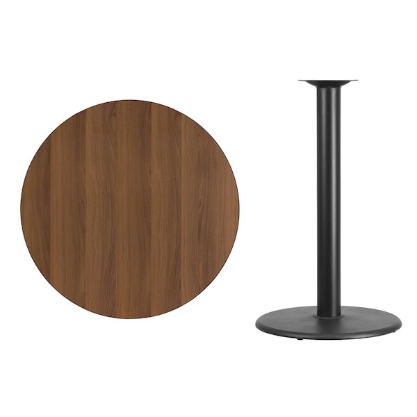 Flash Furniture Round Walnut Lmnt Table Top, Round w/Base, 36", 36" W, 36" L, 43.125" H, Laminate Top, Wood Grain - XU-RD-36-WALTB-TR24B-GG