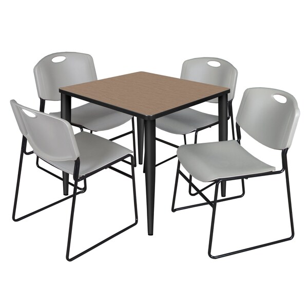 Regency Square Kahlo Breakroom Table W/ 4 Zeng Stack Chairs, 30 in W, 30 in L, Noble Oak - TPL3030NOBK44GY