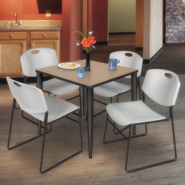 Regency Square Kahlo Breakroom Table W/ 4 Zeng Stack Chairs, 30 in W, 30 in L, Noble Oak - TPL3030NOBK44GY