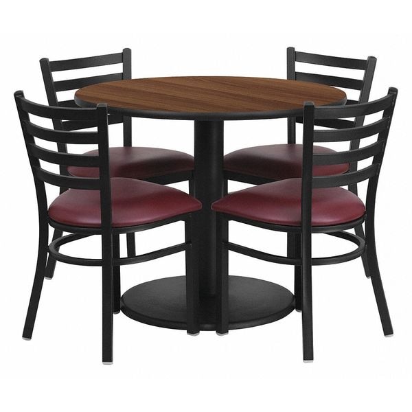 Flash Furniture Round Walnut Tble Set, Brgndy Seat, Rnd Base, 36", 36" W, 36" L, 30" H, Laminate Top, Wood Grain - RSRB1008-GG