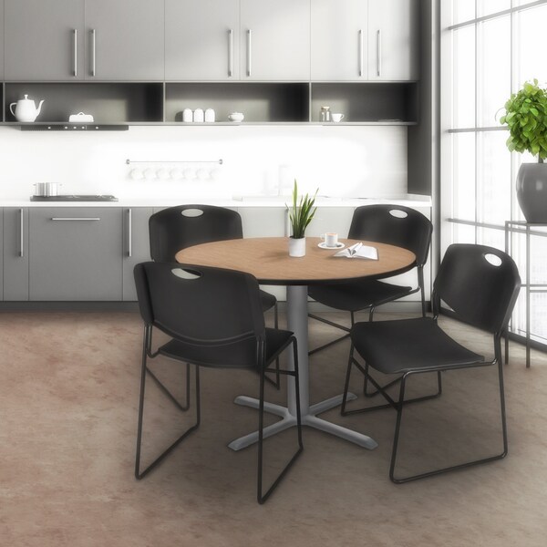 Regency Round Cain Medium X-Base Breakroom Table, 36 in W, 36 in L, Noble Oak - TB36RNDNOGY
