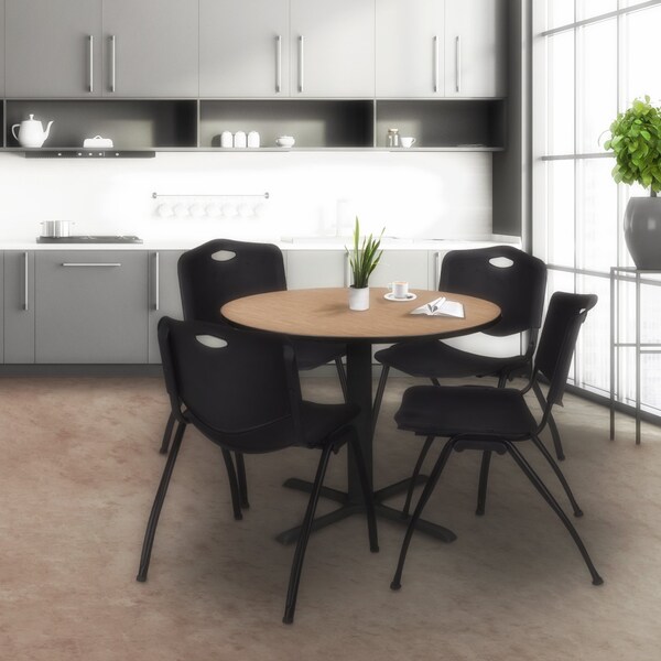 Regency Round Cain Medium X-Base Breakroom Table, 36 in W, 36 in L, Noble Oak - TB36RNDNO