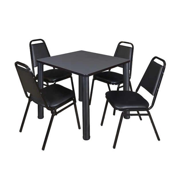 Kee Square Tables > Breakroom Tables > Kee Square Table & Chair Sets, Wood|Metal|Vinyl Top, Grey - TB3030GYBPBK29BK