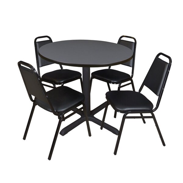 Cain Round Tables > Breakroom Tables > Cain Round Table & Chair Sets, Wood|Metal|Vinyl Top, Grey - TB36RNDGY29BK