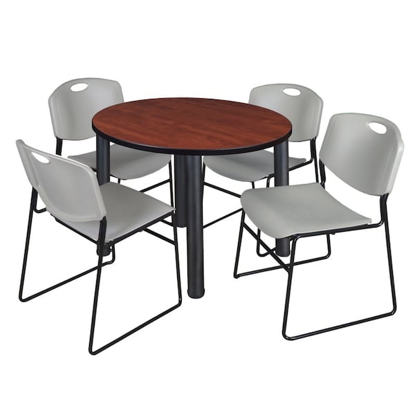 Regency Round Tables > Breakroom Tables > Kee Round Table & Chair Sets, Wood|Metal|Polypropylene Top - TB42RNDCHBPBK44GY