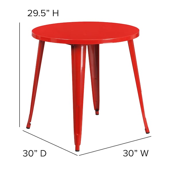 Flash Furniture Round Red Metal Table, 30RD, 30" W, 30" L, 29.5" H, Metal Top, Red - CH-51090-29-RED-GG