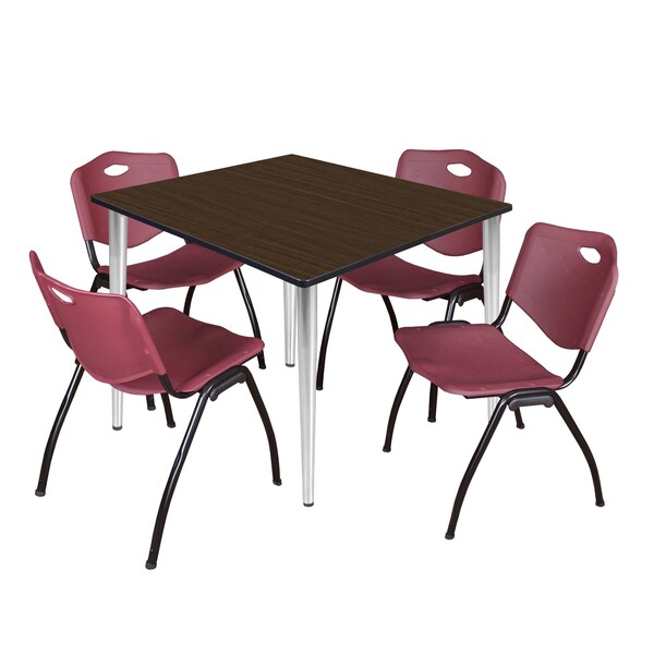 Regency Square Kahlo Breakroom Table W/ 4 M Stack Chairs, 48 in W, 48 in L, Neo Walnut - TPL4848NWCM47BY