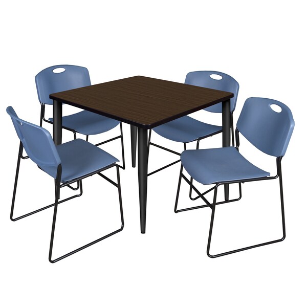 Regency Square Kahlo Breakroom Table W/ 4 Zeng Stack Chairs, 42 in W, 42 in L, Neo Walnut - TPL4242NWBK44BE