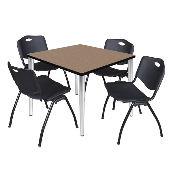 Regency Square Kahlo Breakroom Table W/ 4 M Stack Chairs, 36 in W, 36 in L, Noble Oak - TPL3636NOCM47BK