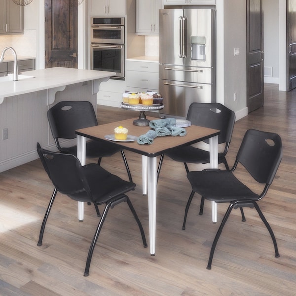 Regency Square Kahlo Breakroom Table W/ 4 M Stack Chairs, 36 in W, 36 in L, Noble Oak - TPL3636NOCM47BK