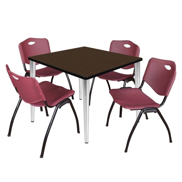 Regency Square Kahlo Breakroom Table W/ 4 M Stack Chairs, 42 in W, 42 in L, Neo Walnut - TPL4242NWCM47BY