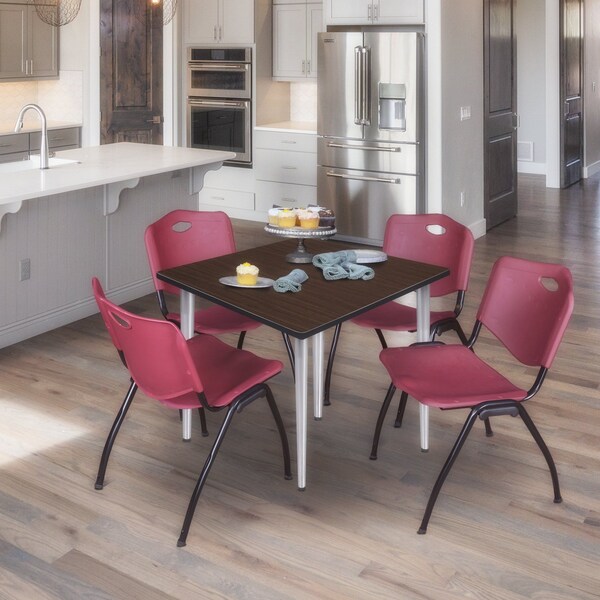 Regency Square Kahlo Breakroom Table W/ 4 M Stack Chairs, 42 in W, 42 in L, Neo Walnut - TPL4242NWCM47BY